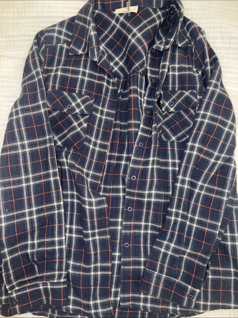 entro Navy Plaid Button-Up Shirt with White and Rust Stripes